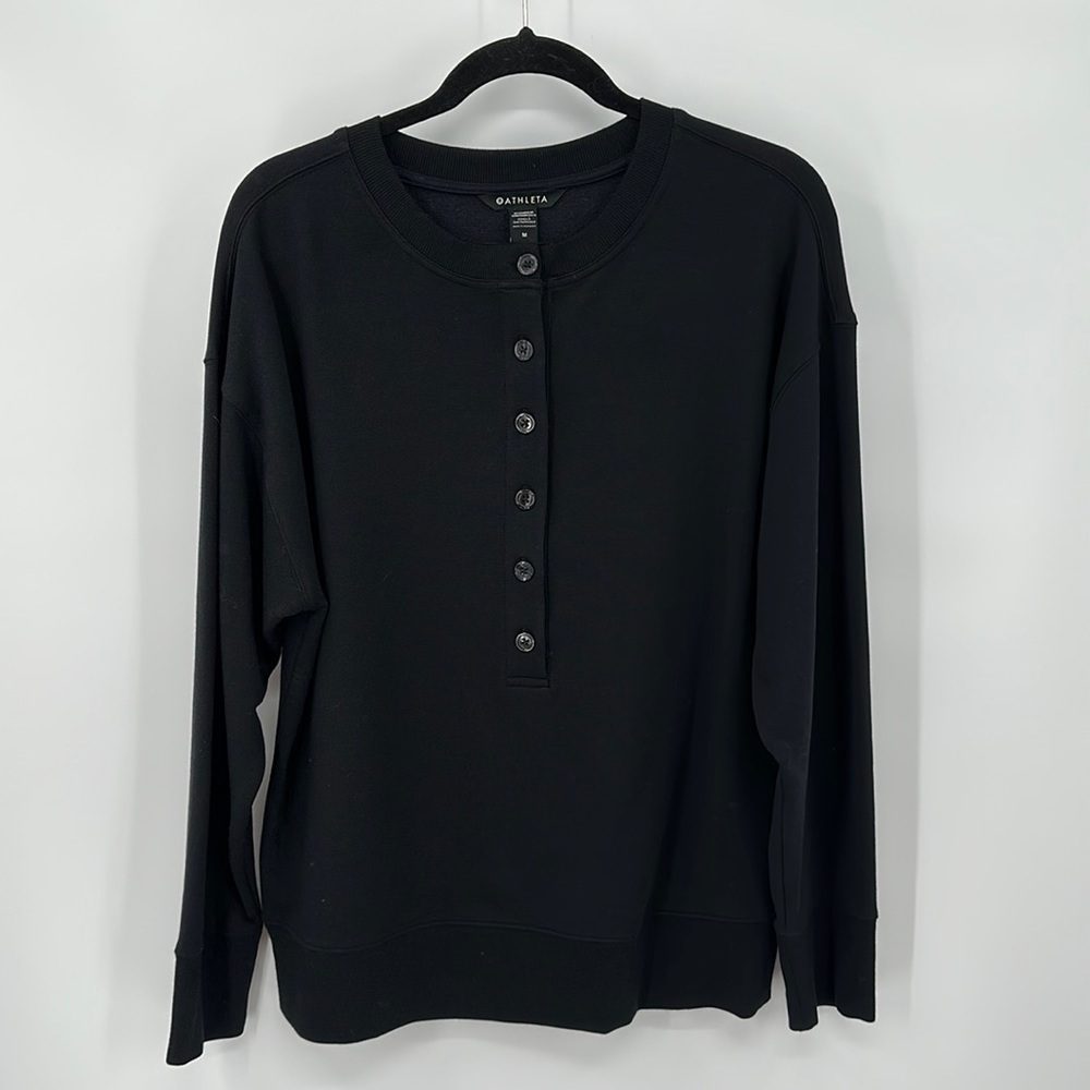 Athleta Balance Black Henley Sweatshirt Size Medium
